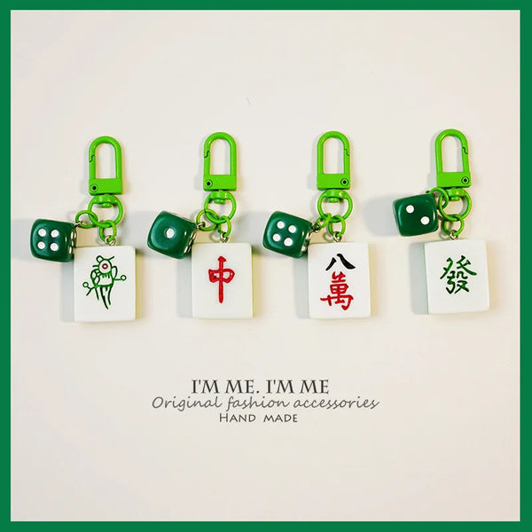 Mahjong Keychain, Red Medium Size Bag Pendant and Car Key Chain for Men and Women