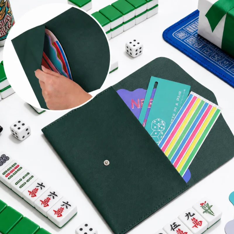 Mahjong Card Clutch Holder Set, Embossed MAHJ PU, with Squeeze Dice Pouch and Line Finder Sleeve, view 2