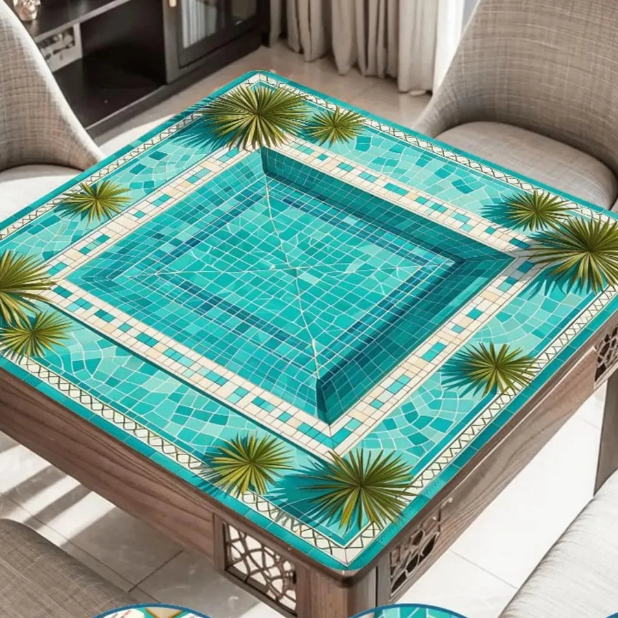 Mahjong Table Mat, 31.5 Inch Rubber, Non-Slip, Waterproof, Portable, Tropical Pool Design, view 5