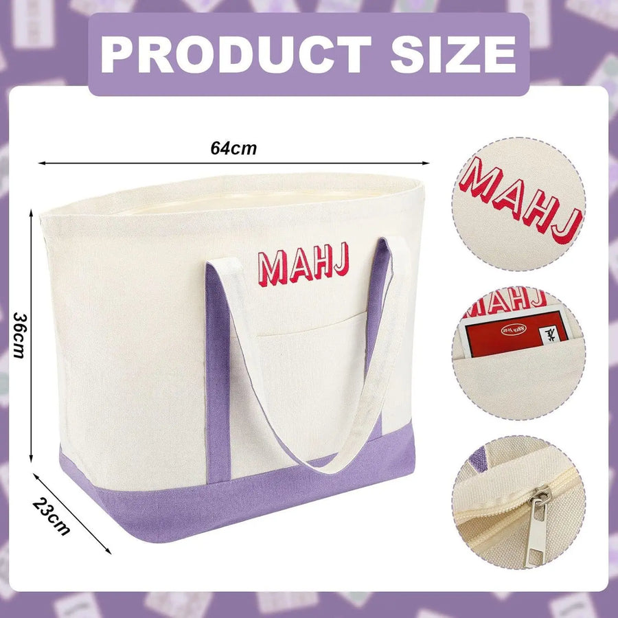 Mahjong Storage Bag Set, Foldable Canvas Tote, Large Capacity Portable Travel Bags, view 9