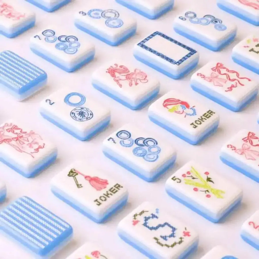 American Mahjong Set, 160 Acrylic Tiles, Blue Stripe with Bow Design, Racks and Mat Optional, view 6