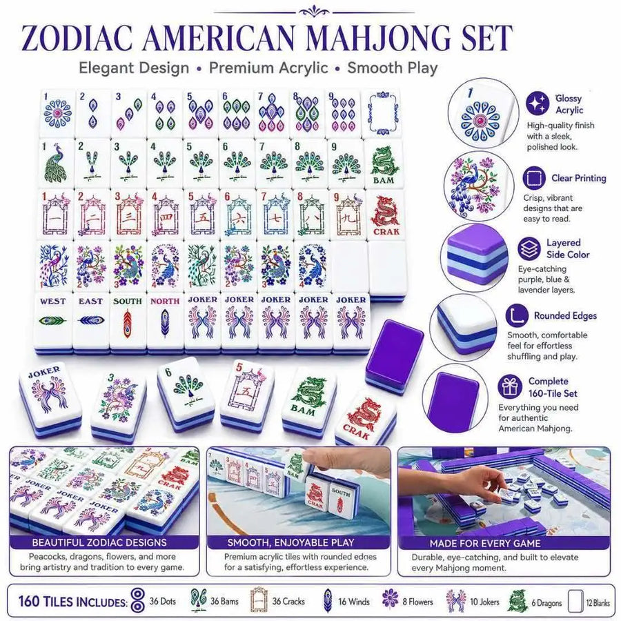 American Mahjong Set, 160 Engraved Acrylic Tiles, Hand Rubbed, Portable, view 6