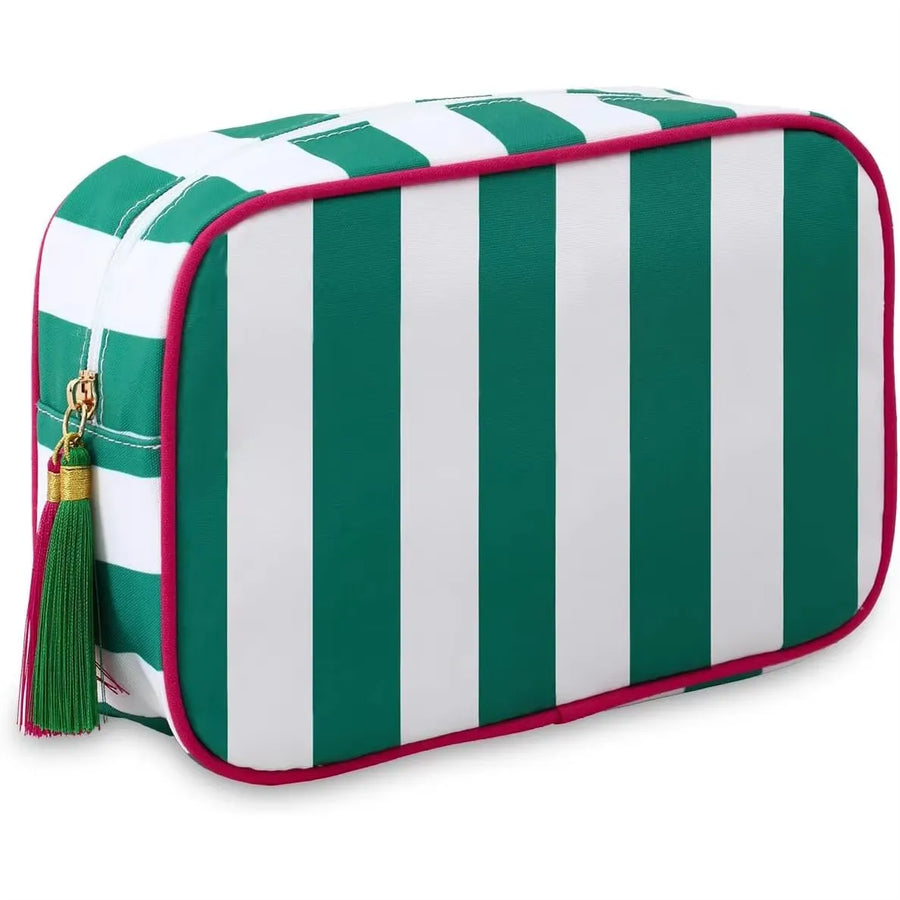 Mahjong Storage Bag, Striped PU Leather, Large Capacity Handheld Travel and Cosmetic Bag