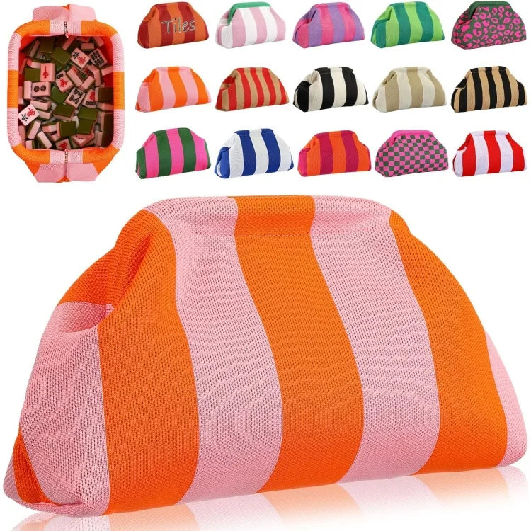 Mahjong Zipper Pouch, Striped Knit Storage Bag for Tiles, Dice and Scoring Chips, Multicolor, view 7