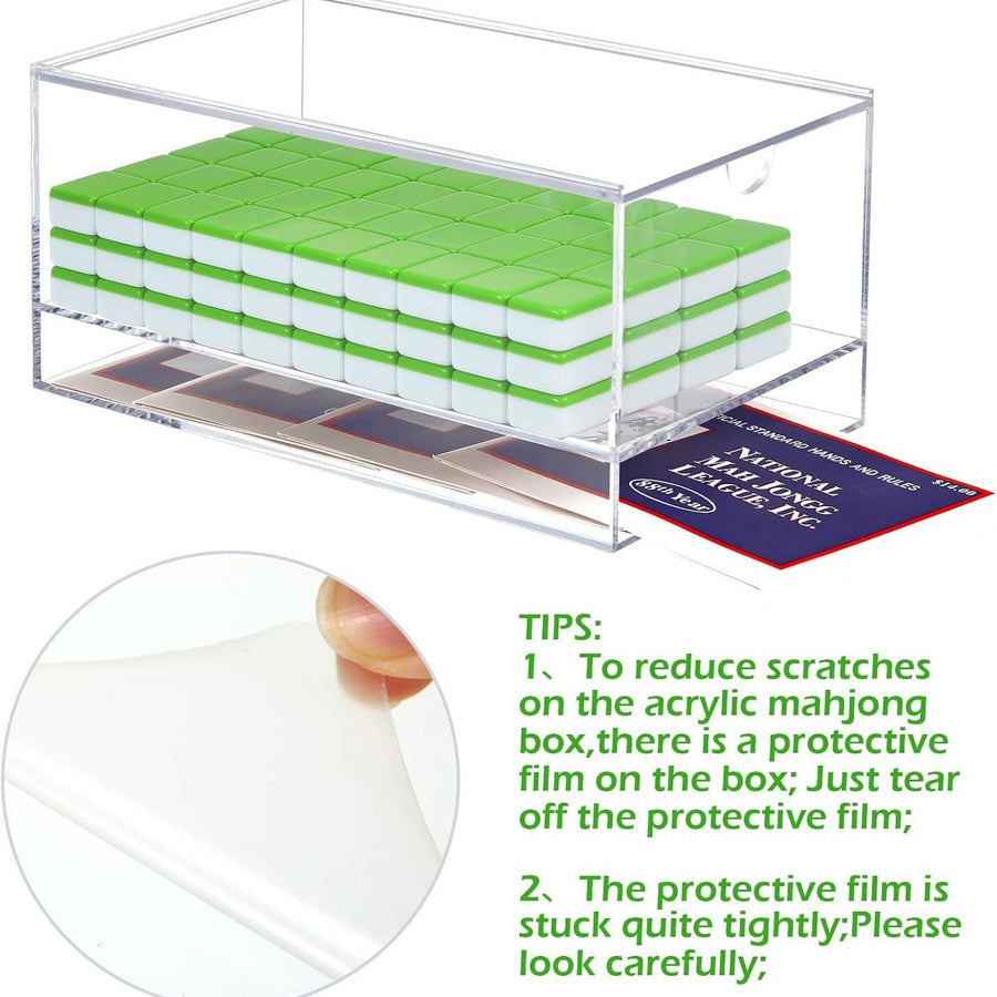 Mahjong Tile Storage Box for 160 Tiles, 2 Layer Clear Acrylic, Stackable, Slide Pull-Out, view 4