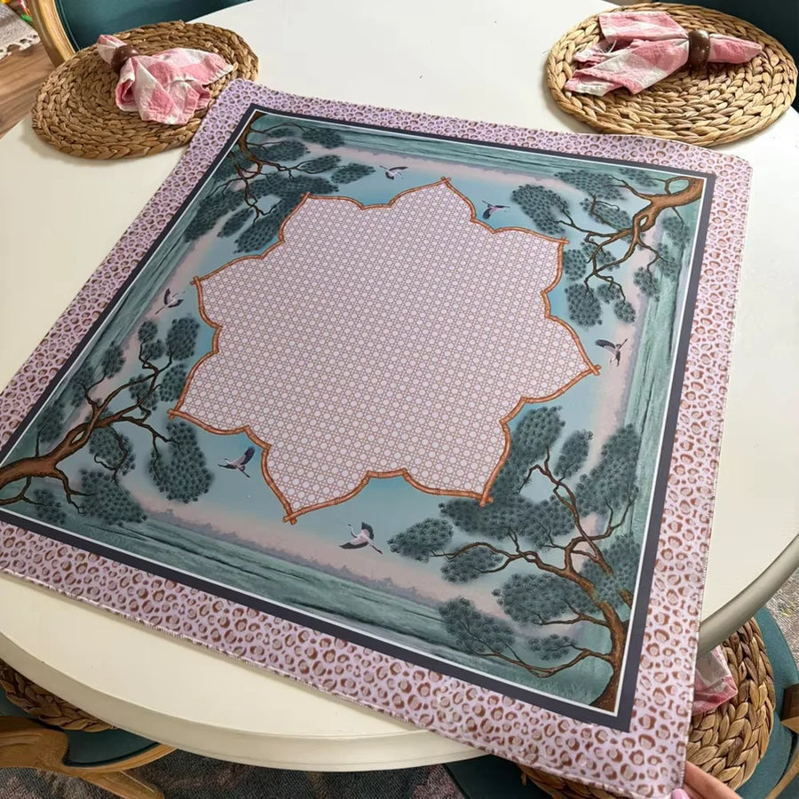 Mahjong Table Mat, Rubber, Non-Slip, Noise Reducing, Neo-Chinese Crane Scenery Design, view 2