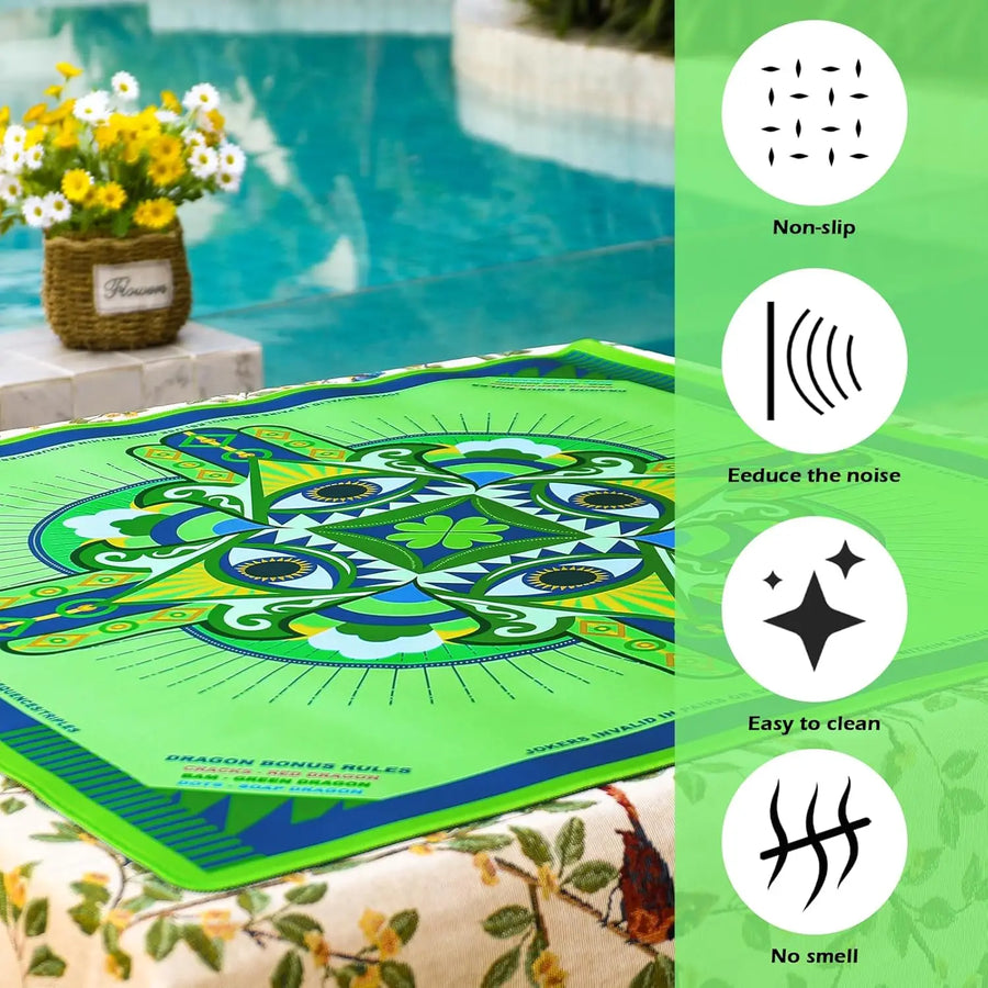 American Mahjong Mat with Rules, 33 x 33 Inch Neoprene, Non-Slip, Noise Reducing, No Creases, view 4
