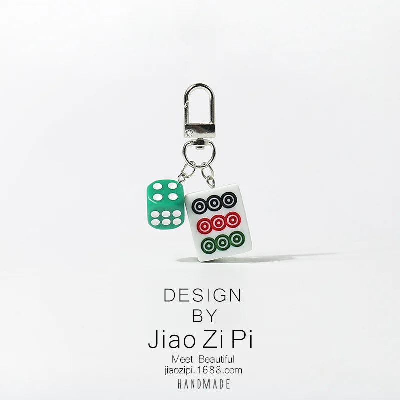 Mahjong Keychain, Red Dragon Tile Pendant, Bag Charm for Backpacks