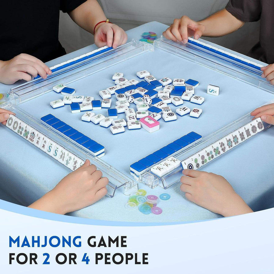 American Mahjong Set with Foldable Travel Case, Engraved Acrylic Tiles, White and Blue, view 5