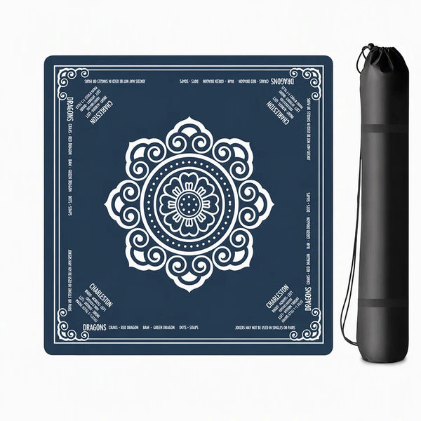 American Mahjong Mat with Printed Game Layout, Stitched Edge Square Natural Rubber, Non-Slip