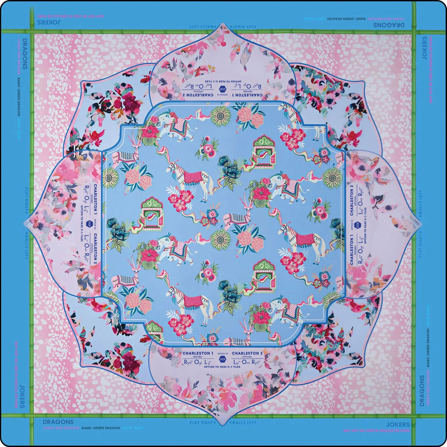 American Mahjong Mat, Rubber, Noise Reducing, Abstract Coral Sea Floral Pattern