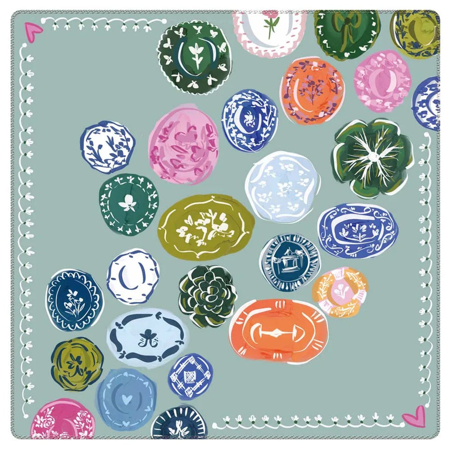 Mahjong Table Mat, 31.5 Inch Rubber, Non-Slip, Waterproof, Vintage Peony and Pomegranate, view 3
