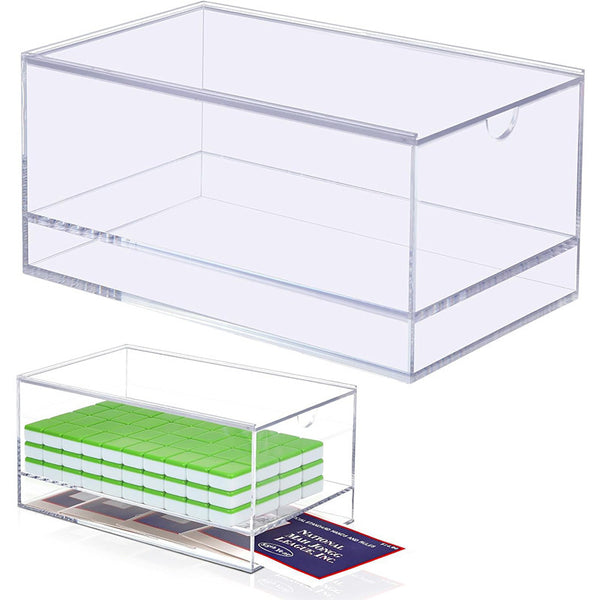 Mahjong Tile Storage Box for 160 Tiles, 2 Layer Clear Acrylic, Stackable, Slide Pull-Out