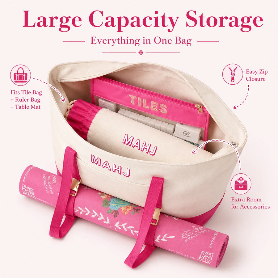 Mahjong Travel Bag, Canvas Carrying Case and Accessories Organizer, Portable, view 3