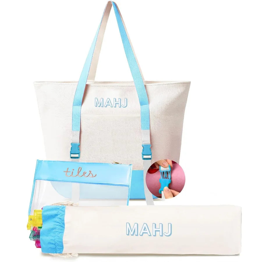 Mahjong Set, 166 Tiles, Canvas Tote Bag, Racks, Wind Indicator, Dice, Scoring Chips, Scorecard, view 11