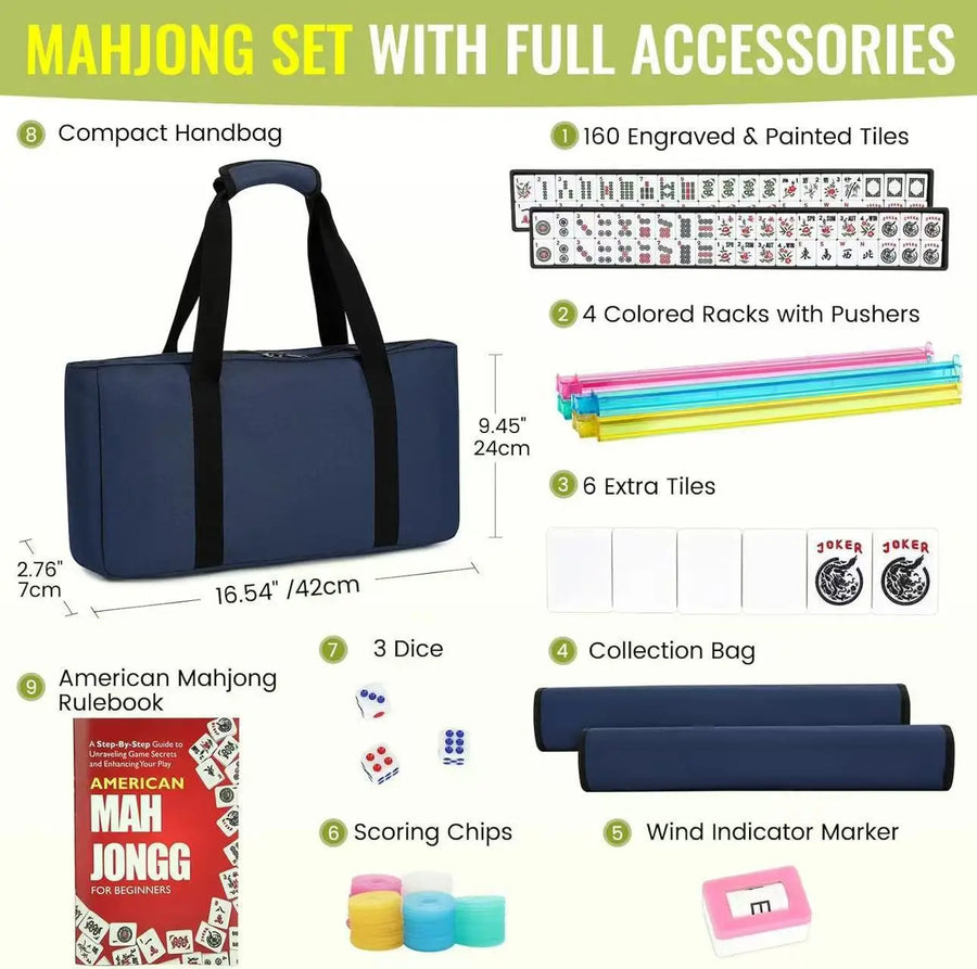 American Mahjong Set, 160 Engraved Tiles, 4 Color Racks and Pushers, Carry Bag, Dice, Scoring Chips, view 11