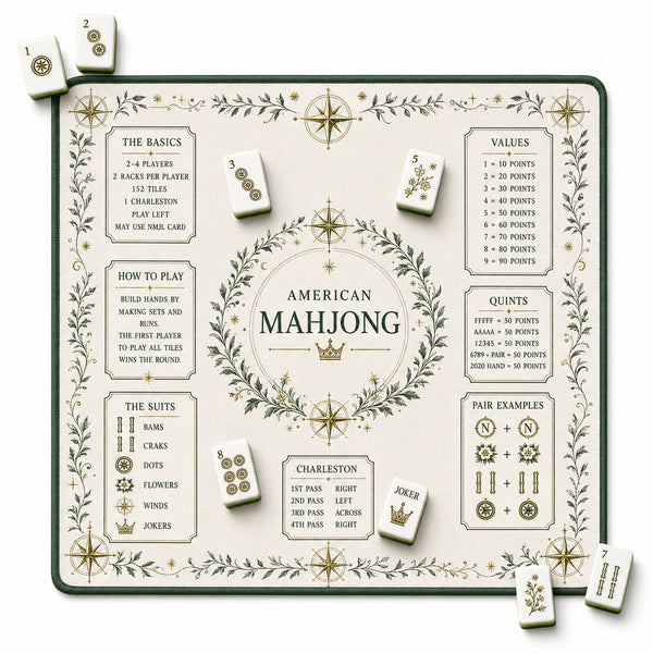 Mahjong Table Mat with Travel Bag, Neoprene, Noise Reducing, Forest Green Laurel Wreath