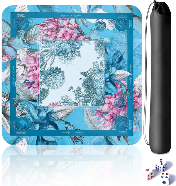 Mahjong Game Mat with Carry Bag, Rubber, Non-Slip, Quiet, Vintage Floral Pattern