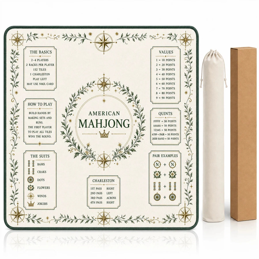 Mahjong Table Mat with Travel Bag, Neoprene, Noise Reducing, Forest Green Laurel Wreath, view 2