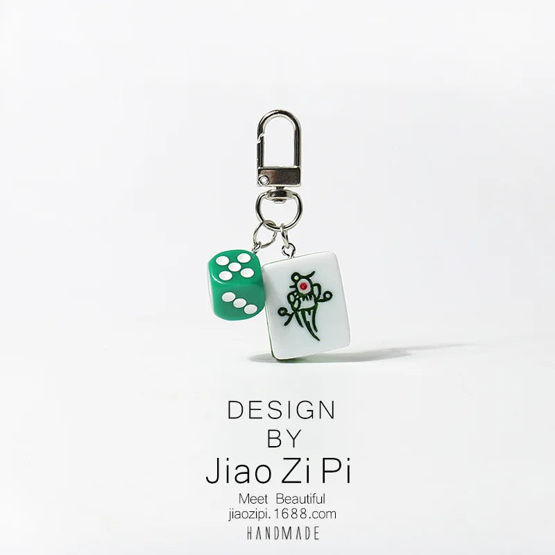 Mahjong Keychain, Red Dragon Tile Pendant, Bag Charm for Backpacks