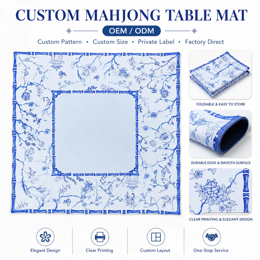 Mahjong Mat with Embroidered Monogram Design, Modern Rubber, Noise Reducing, view 6