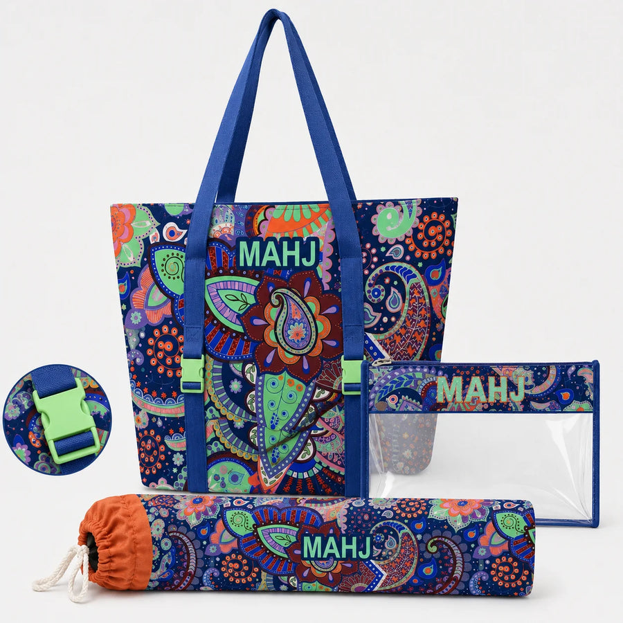 Mahjong Travel Bag, Canvas Carrying Case and Accessories Organizer, Portable