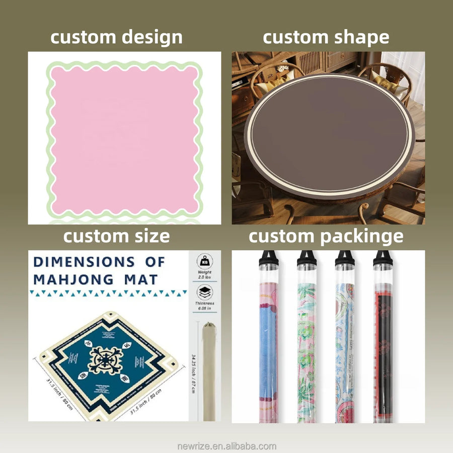 Mahjong Mat, 33 Inch Neoprene, Pink Leopard and Tiger Jungle Animal Print, view 5