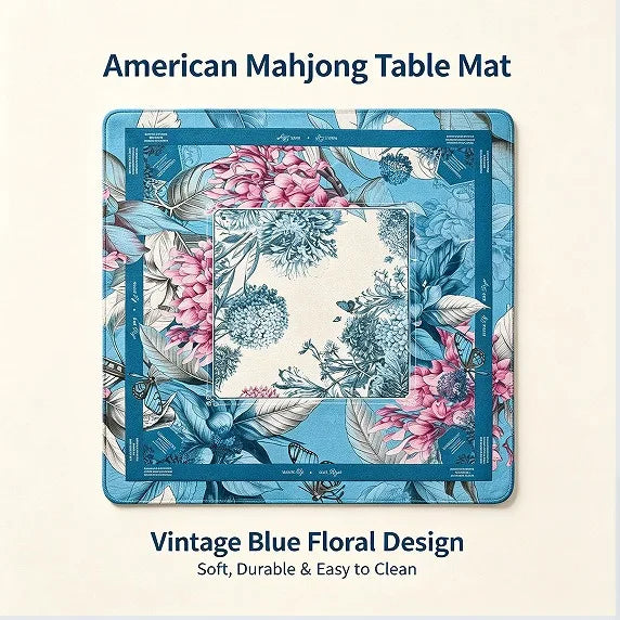 Mahjong Game Mat with Carry Bag, Rubber, Non-Slip, Quiet, Vintage Floral Pattern, view 2