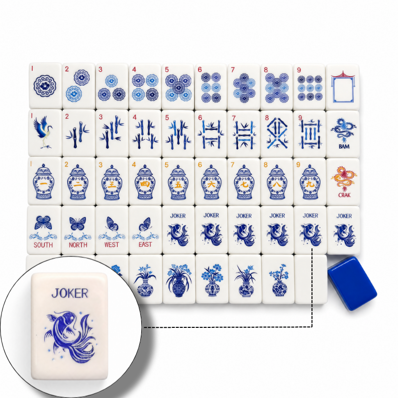 American Mahjong Set, 4 Layer Acrylic Tiles, Blue, for 4 Players, Portable, view 2