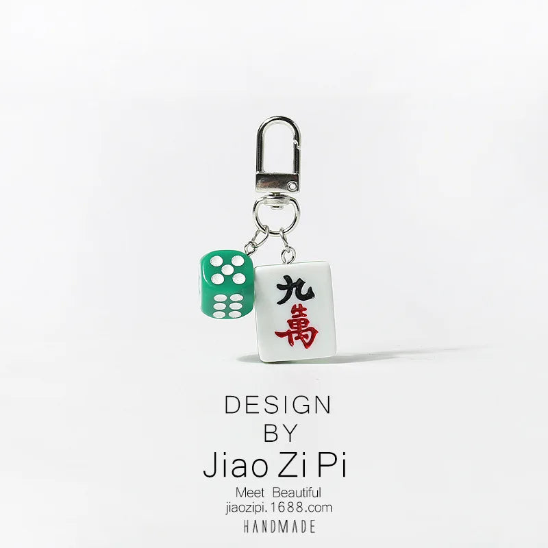 Mahjong Keychain, Red Dragon Tile Pendant, Bag Charm for Backpacks