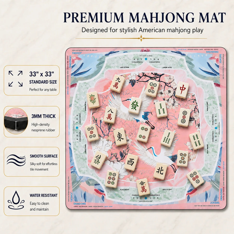 Mahjong Mat, Neoprene, Non-Slip, Waterproof, Foldable, Chinoiserie Lantern Print, view 9