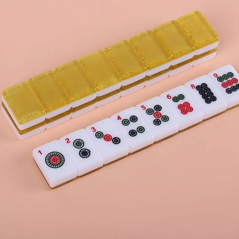 American Mahjong Tile Set, 166 Pieces, 30 mm Glitter Gold Acrylic, Classic Dot and Bird Print, view 4