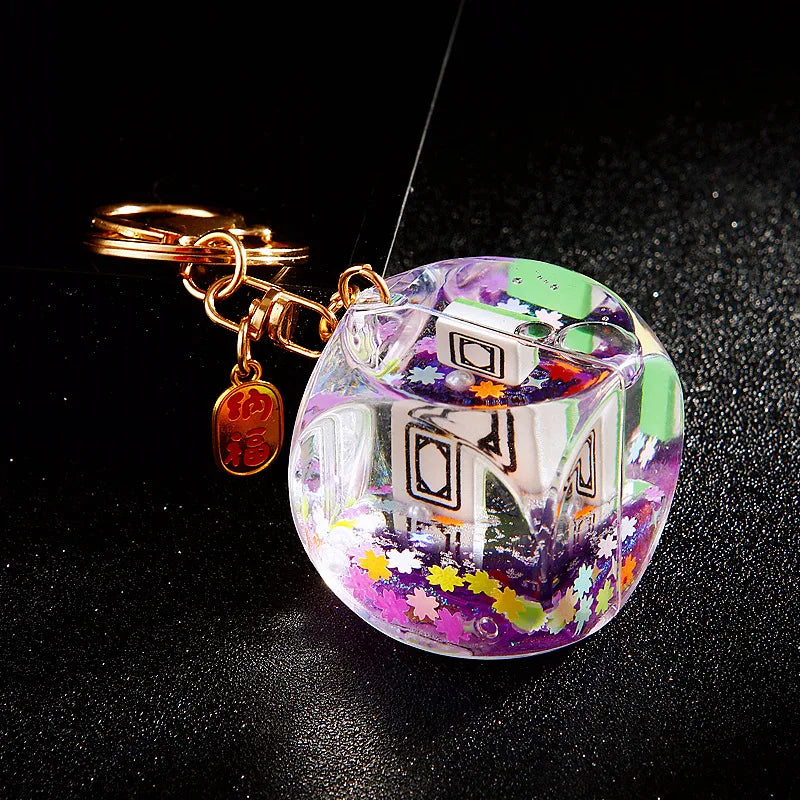 Mahjong Keychain, Acrylic Liquid Glitter Bag Charm, 10.5 x 4.5 x 4.5 cm, 5 Styles, view 3