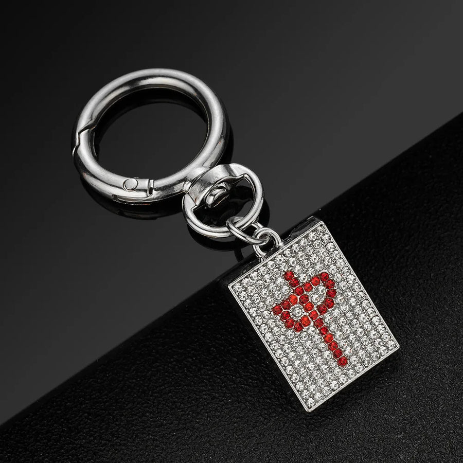 Mahjong Keychain, Square Mahjong Tile with Red Chinese Character, Hip Hop Style, view 3