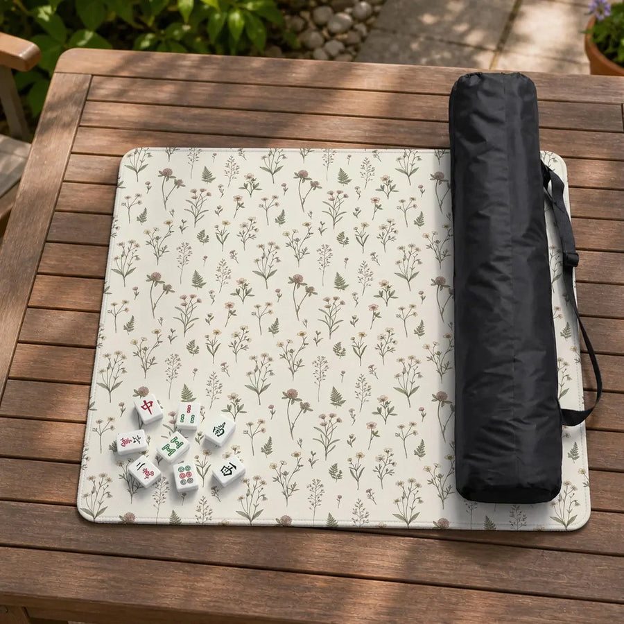 American Mahjong Mat with Storage Bag, Neoprene, Non-Slip, Noise Reducing, Vintage Wildflower Botanical, view 3