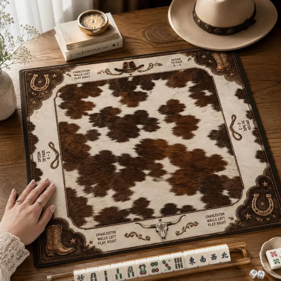 American Mahjong Mat with Storage Bag, Neoprene, Non-Slip, Noise Reducing, Folk Art Leopard Floral
