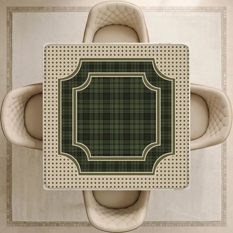 American Mahjong Mat with Storage Bag, Neoprene, Non-Slip, Noise Reducing, Green Bamboo, Crane and Ginkgo