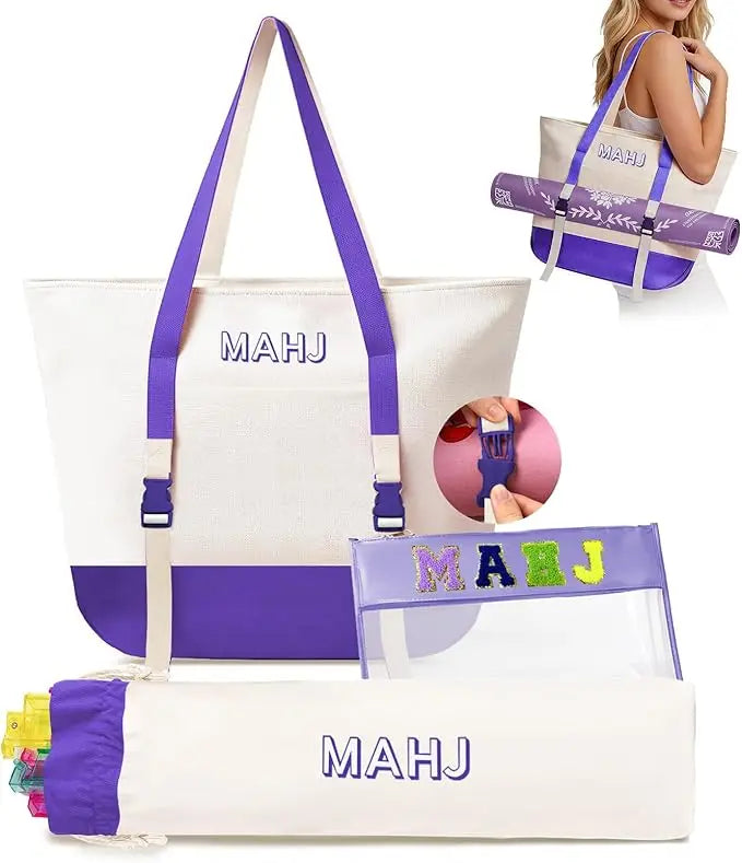 American Mahjong Storage Bag Set, 3 Pieces, Canvas, Large Capacity Lightweight Carrying Case, view 12