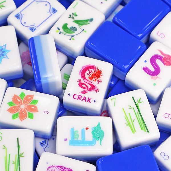 American Mahjong Set, 160 Tiles, 4 Layer Acrylic, Blue Floral