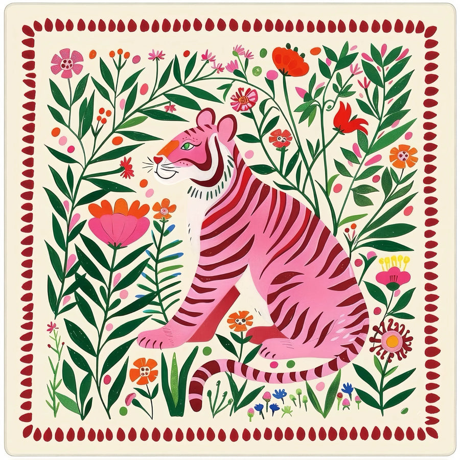 Mahjong Mat, 33 Inch Neoprene, Pink Leopard and Tiger Jungle Animal Print, view 12