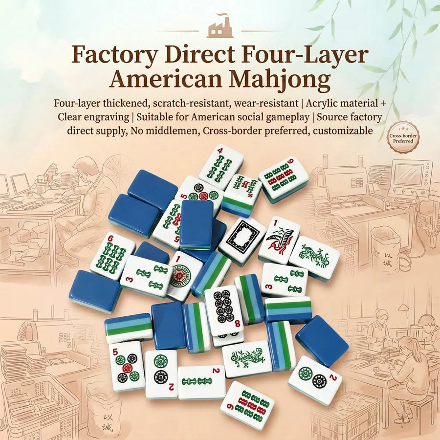 American Mahjong Tiles, 4 Layer Acrylic with Engraved Design, Light Blue, view 2