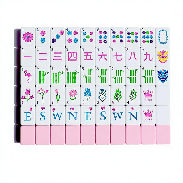Mini American Mahjong Set, 160 Engraved Acrylic Tiles, 1.2 Inch, with Travel Bag, Pink
