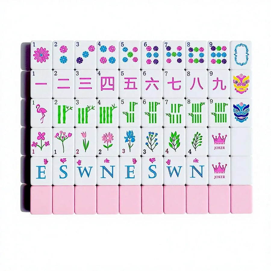 Mini American Mahjong Set, 160 Engraved Acrylic Tiles, 1.2 Inch, with Travel Bag, Pink