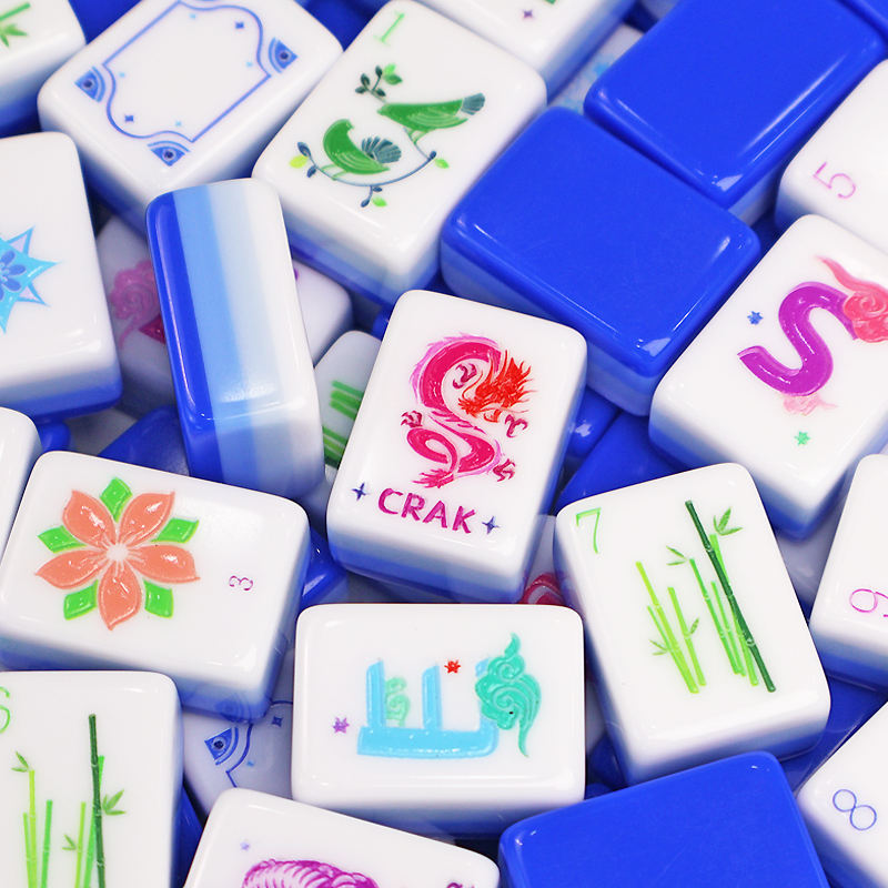 American Mahjong Set, 160 Pieces, Engraved Acrylic Mah Jongg Tiles, Blue, view 2