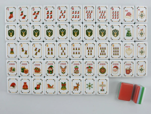 American Mahjong Set, Christmas Acrylic Tiles with 10 Jokers and Dice