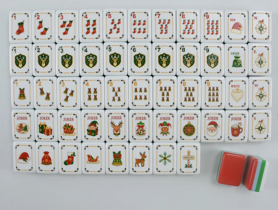 American Mahjong Set, Christmas Acrylic Tiles with 10 Jokers and Dice