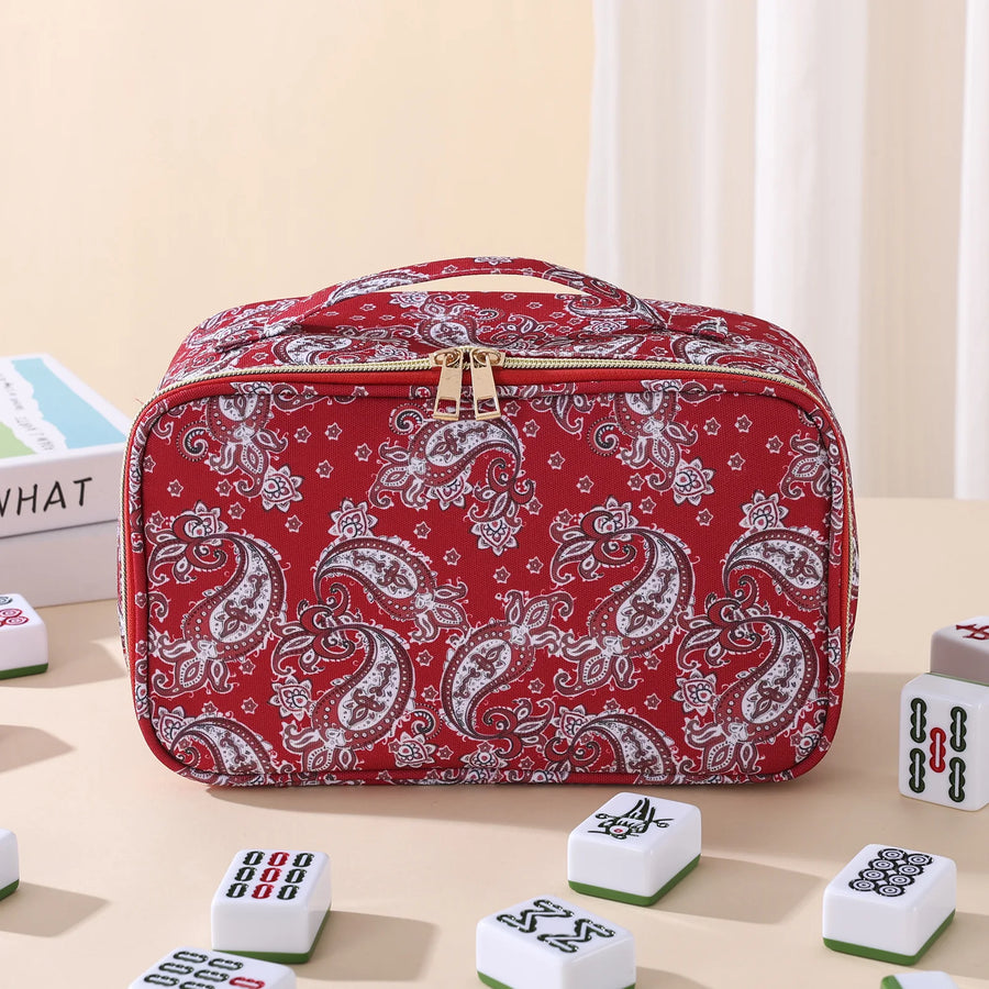 Mahjong Tile Storage Bag, Vintage Pattern Portable Handbag, Large Capacity, view 8
