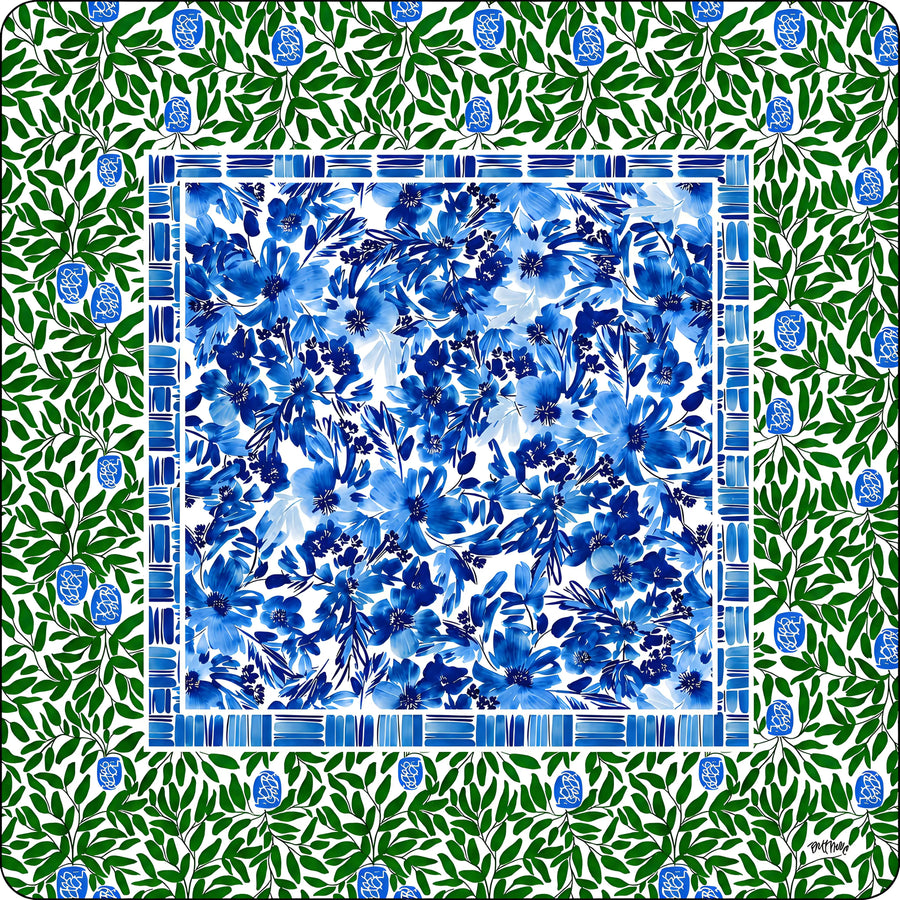 Mahjong Mat for Game Nights, Rubber, Snow Leopard with Blue Floral Accents, view 3
