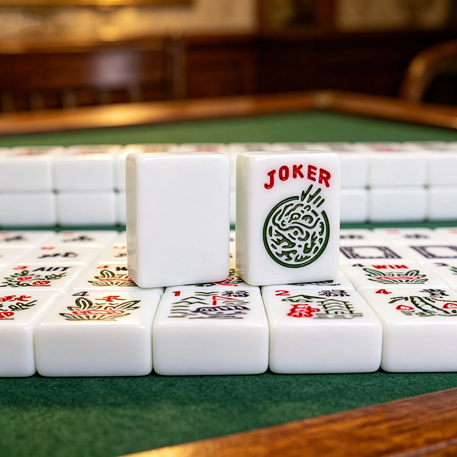 American Mahjong Set, 166 Tiles with Jokers, White Engraved Melamine, Joker and Dragon Design, view 6