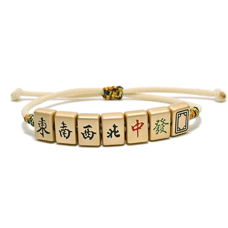 Mahjong Fortune Bracelet, Iron, Chinese Characters, Vintage Retro Style